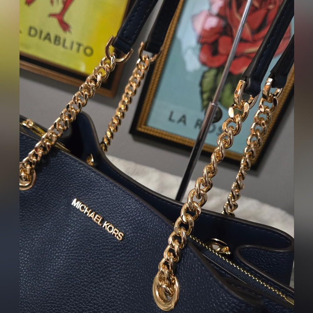 Navy Michael Kors Teagen Chain Shoulder Bag & Wallet Set - Picture 4 of 16